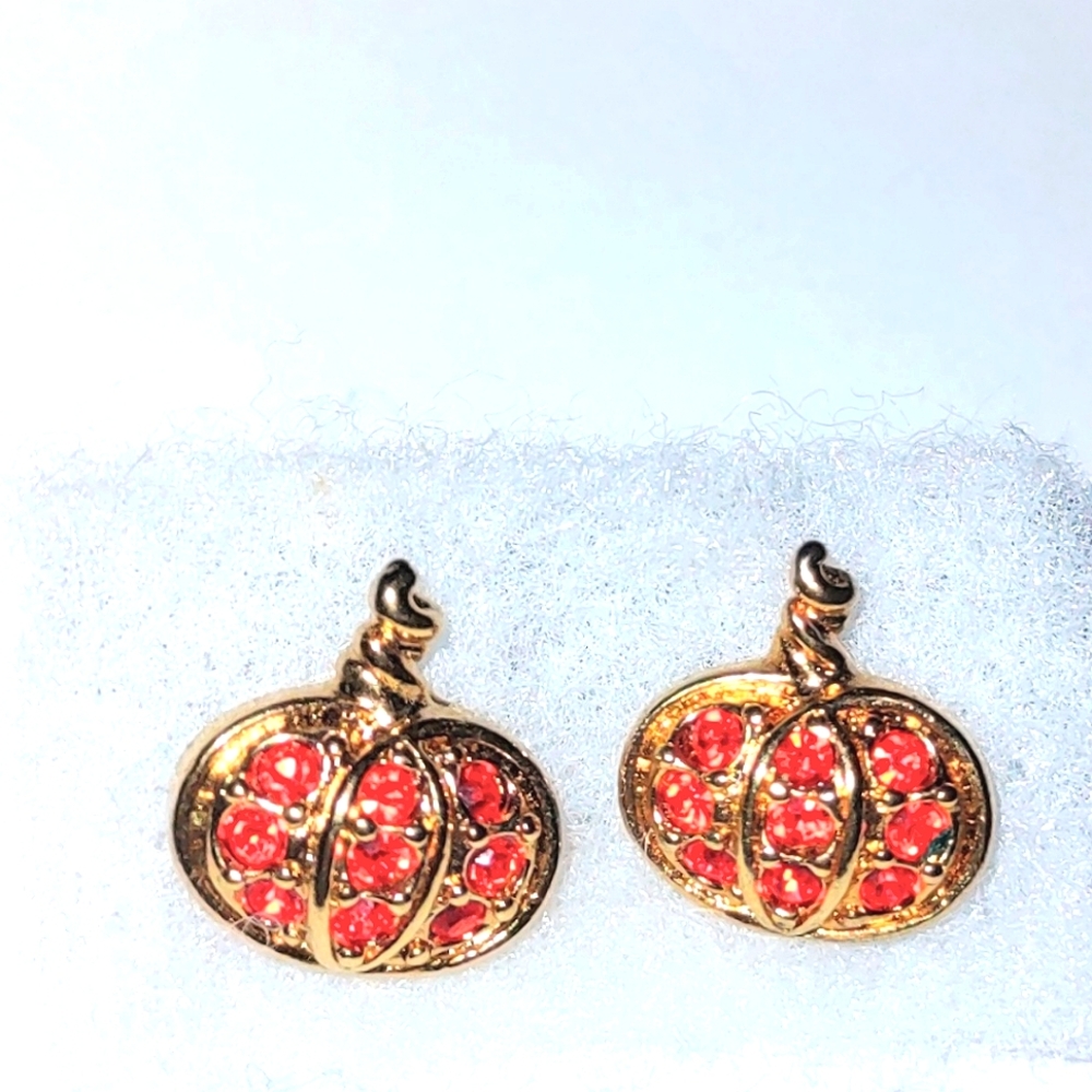 Sparkling Orange Crystal Pumpkin Shaped Earrings